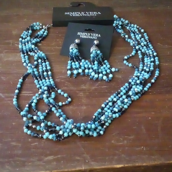 Simply Vera Vera Wang Blue Beaded Necklace & Dangling Earring Set - Picture 8 of 10